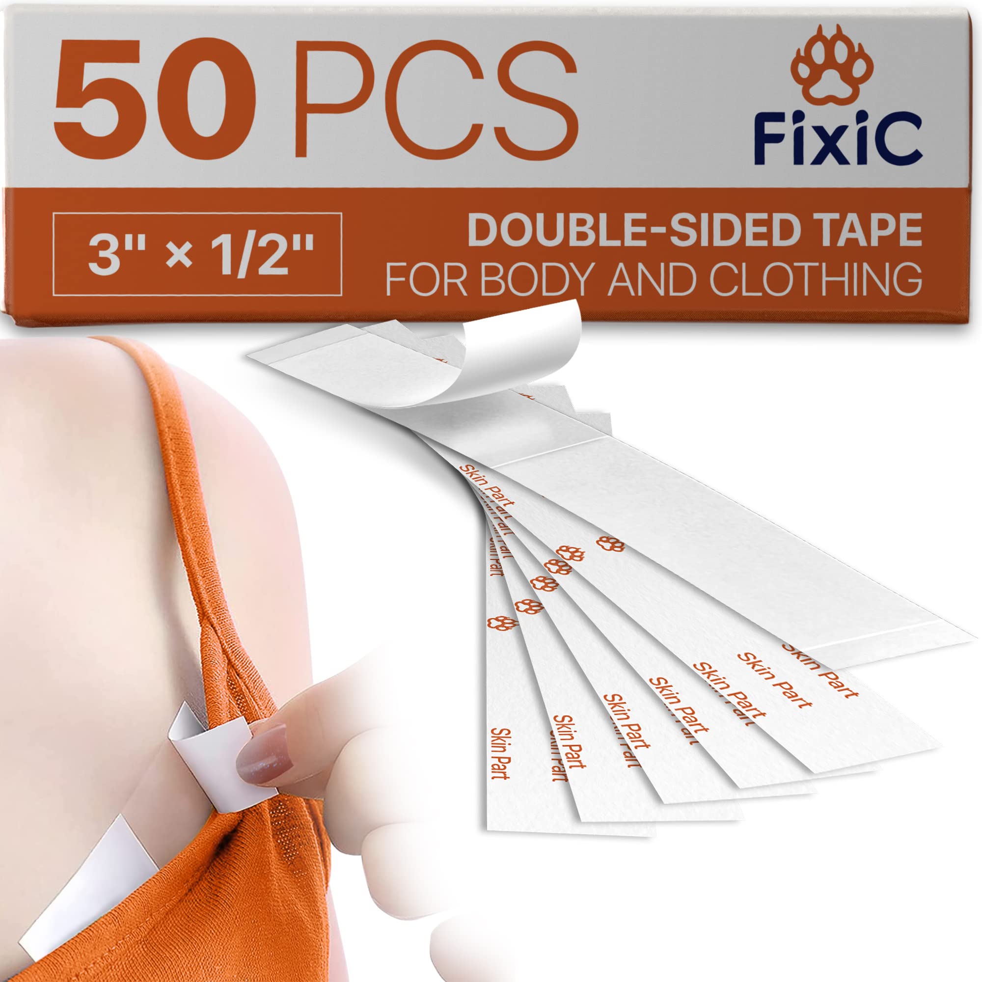 Fixic Double Sided Tape for Clothes - 50 PCS 3 x 1/2