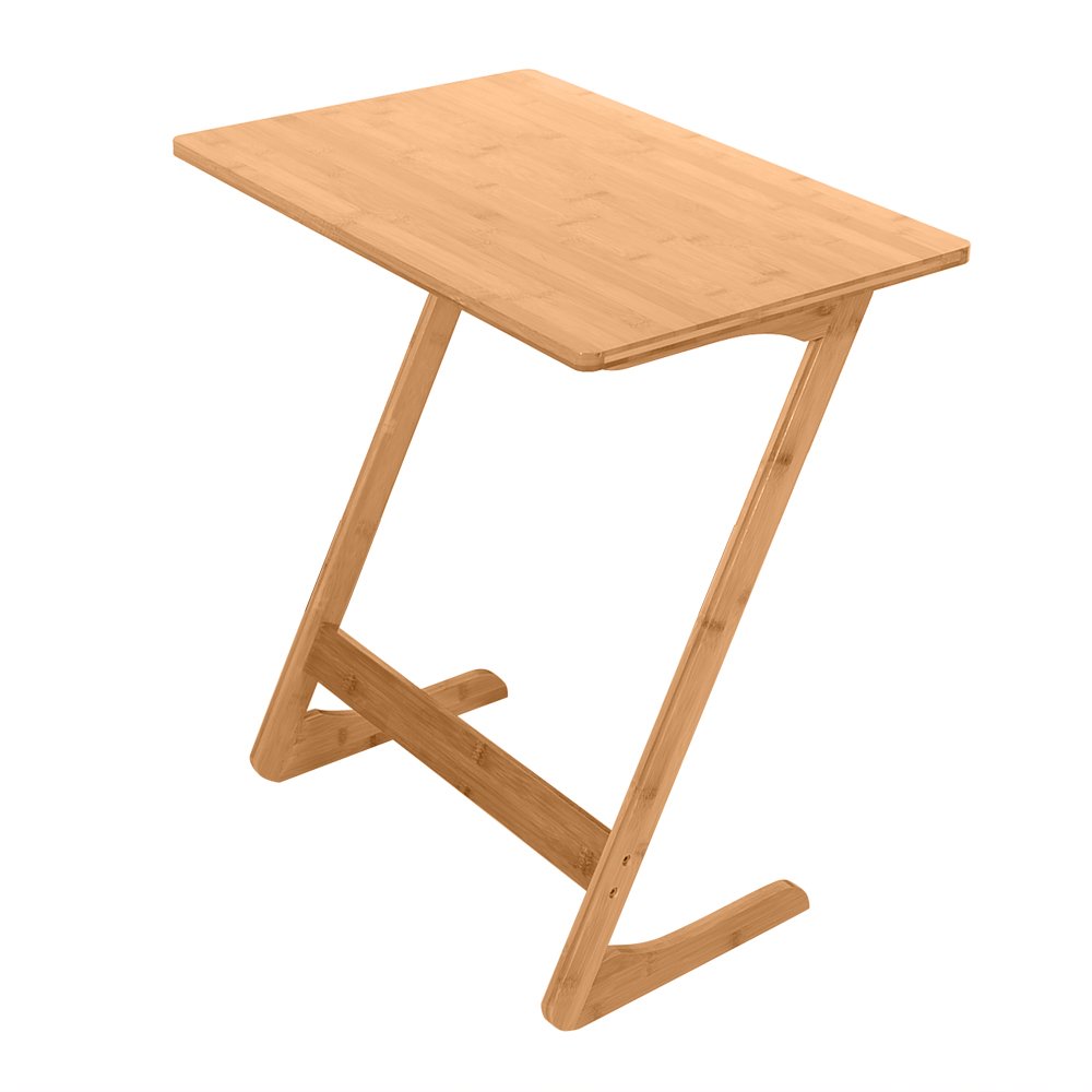 MOOBOM Z-Shaped Bamboo Sofa Side Table - Modern End Table for Couch, Coffee, Laptop & Snacks - Nightstand for Bedroom & Home Office - Perfect for Living Room, TV Watching & Workspace