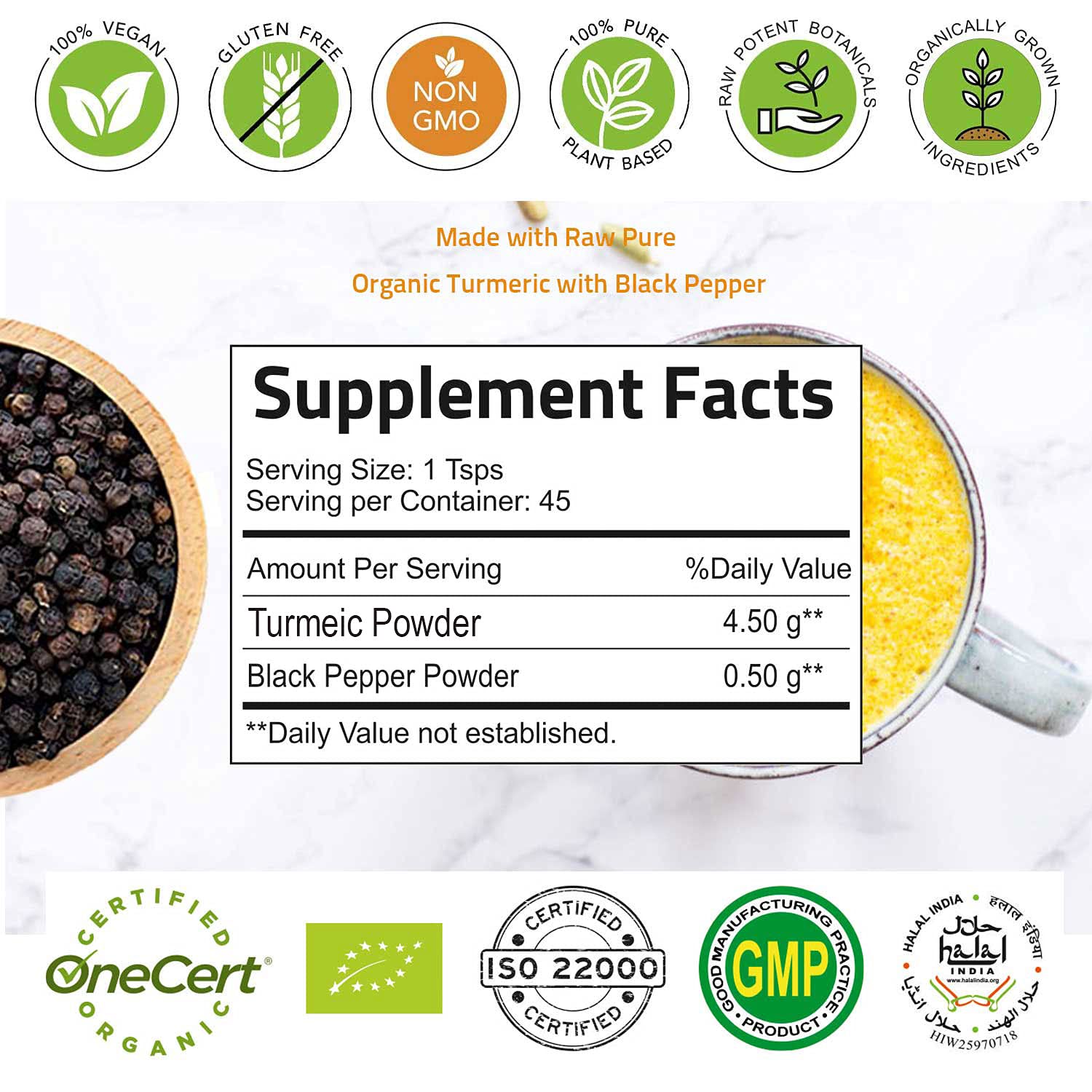 Organic Turmeric Curcumin Powder with Black Pepper for Golden Milk & Lattes - Premium Turmeric Latte Mix, Anti-Inflammatory Drink Powder - Perfect for Wellness, Detox & Immune Support
