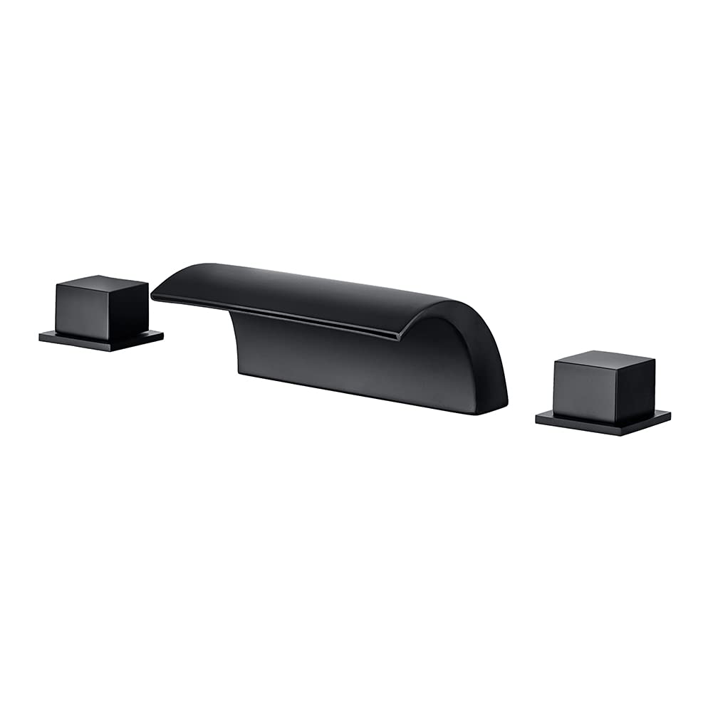 Premium Matte Black Roman Tub Faucet - Widespread Deck Mount Bathroom Faucet with 2 Handles | Solid Brass Construction | Perfect for Luxury Bathrooms & Spa Retreats