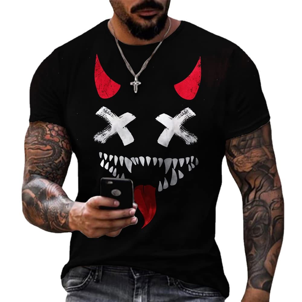 MARLLCO Men's Street Abstract Graffiti Printed T-Shirt - Funny 3D Smile Graphic Crewneck Short Sleeve Tee for Casual Wear, Street Style & Urban Fashion