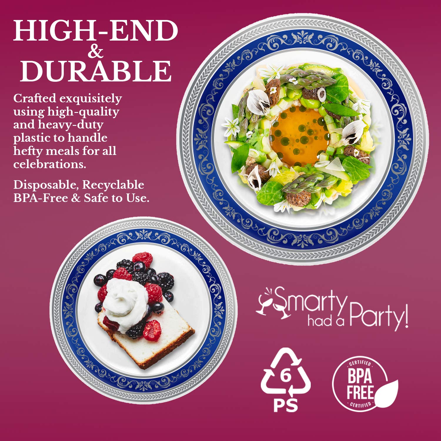 Elegant Disposable Plastic Dessert Plates 120 Pcs - 7.5