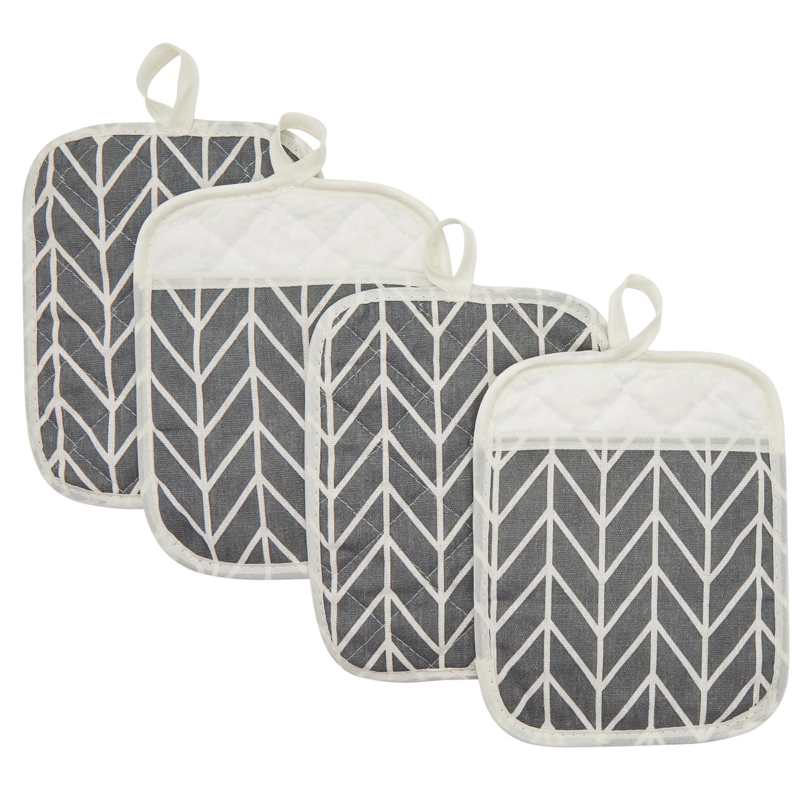 Heat Resistant Gray Oven Mitts and Pot Holders Set of 4 - 7x8.5 Inch Kitchen Hot Pads for Baking, Cooking & Farmhouse Decor - Perfect for Stovetop, Oven & Countertop Protection