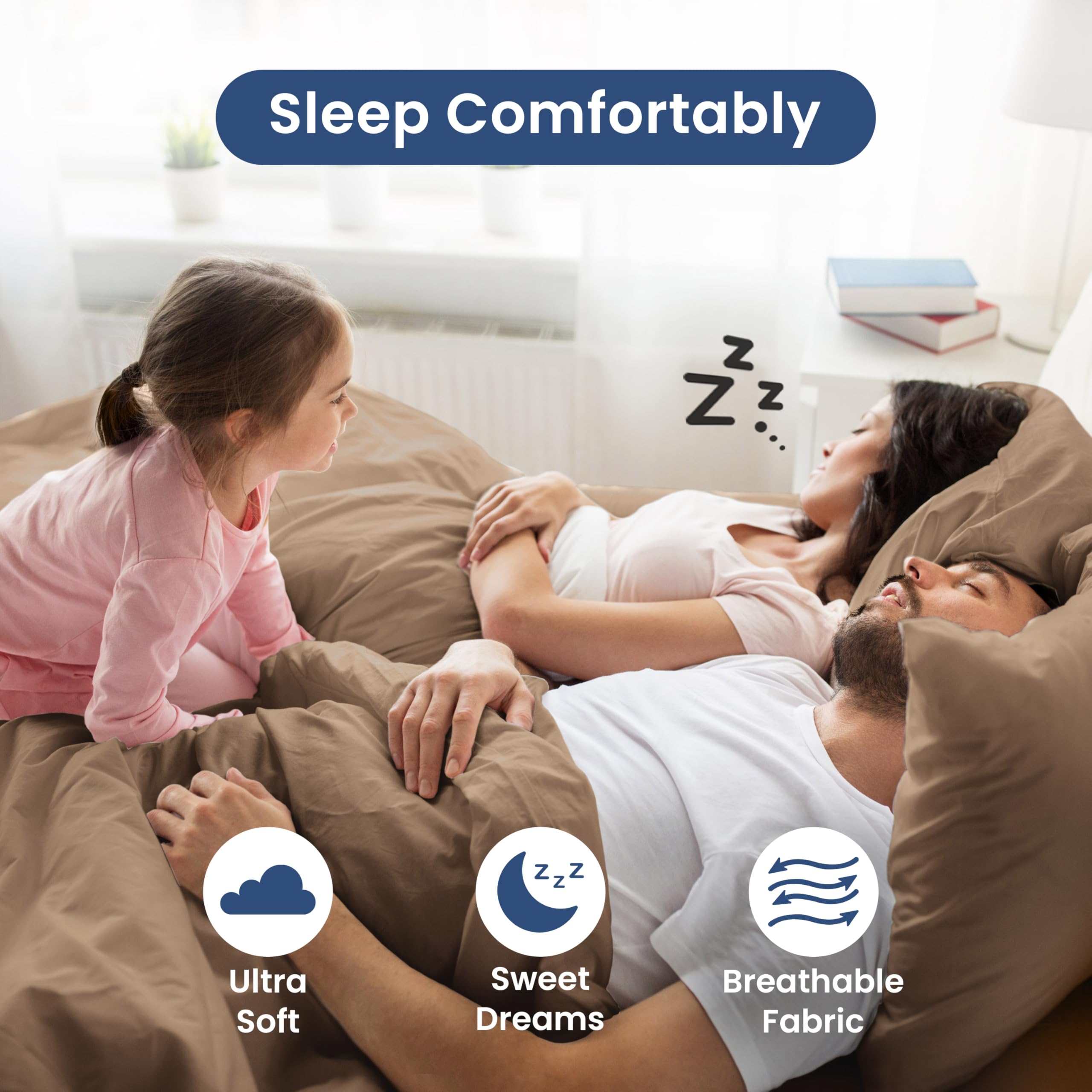 3 Piece Twin Sheets Set - Soft Breathable Brushed Cotton Rich Blend Bed Sheets | Lightweight, Wrinkle Resistant, Durable & Easy Care | Secure-Fit Comfort for Kids, Teens & Guest Rooms | Perfect for Dorms, Daybeds & Cozy Bedrooms (Beige)