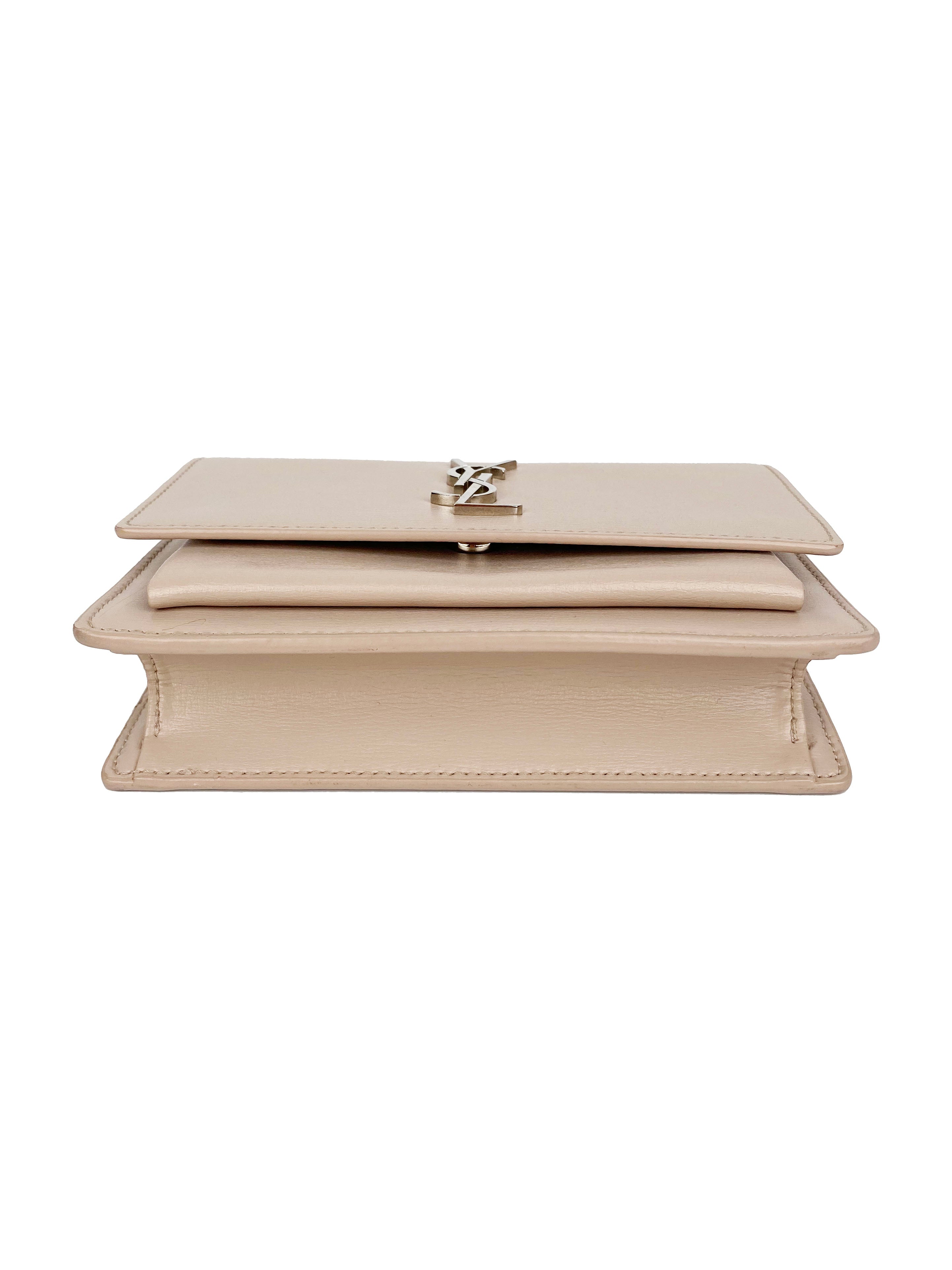 Saint Laurent Sunset Chain Wallet in Light Pink - Luxury Crossbody Bag for Women, Perfect for Evening Outings and Special Occasions