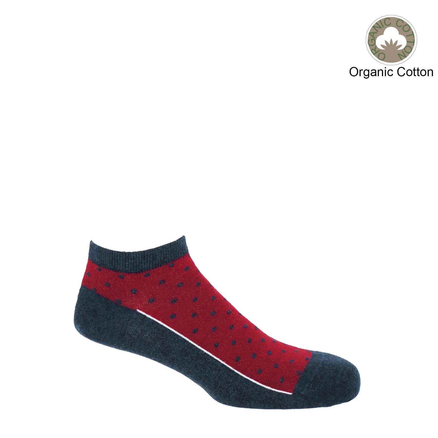 Organic Cotton Men's Trainer Socks Bundle - 6 Pairs Breathable Athletic Socks for Running, Gym & Casual Wear - Red & Multi Color Pack