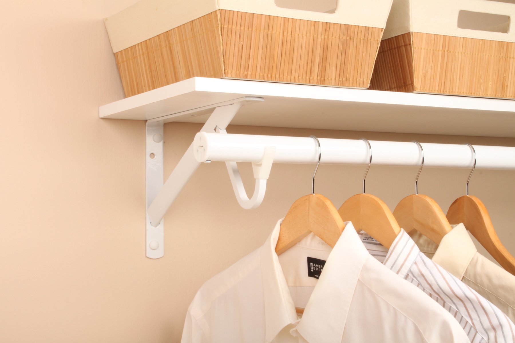Adjustable Closet Rod 48-Inch to 72-Inch - Heavy Duty White Closet Organizer for Wardrobe, Walk-In Closets & Storage Rooms - Closet Pro HD RP0020-48/72WT