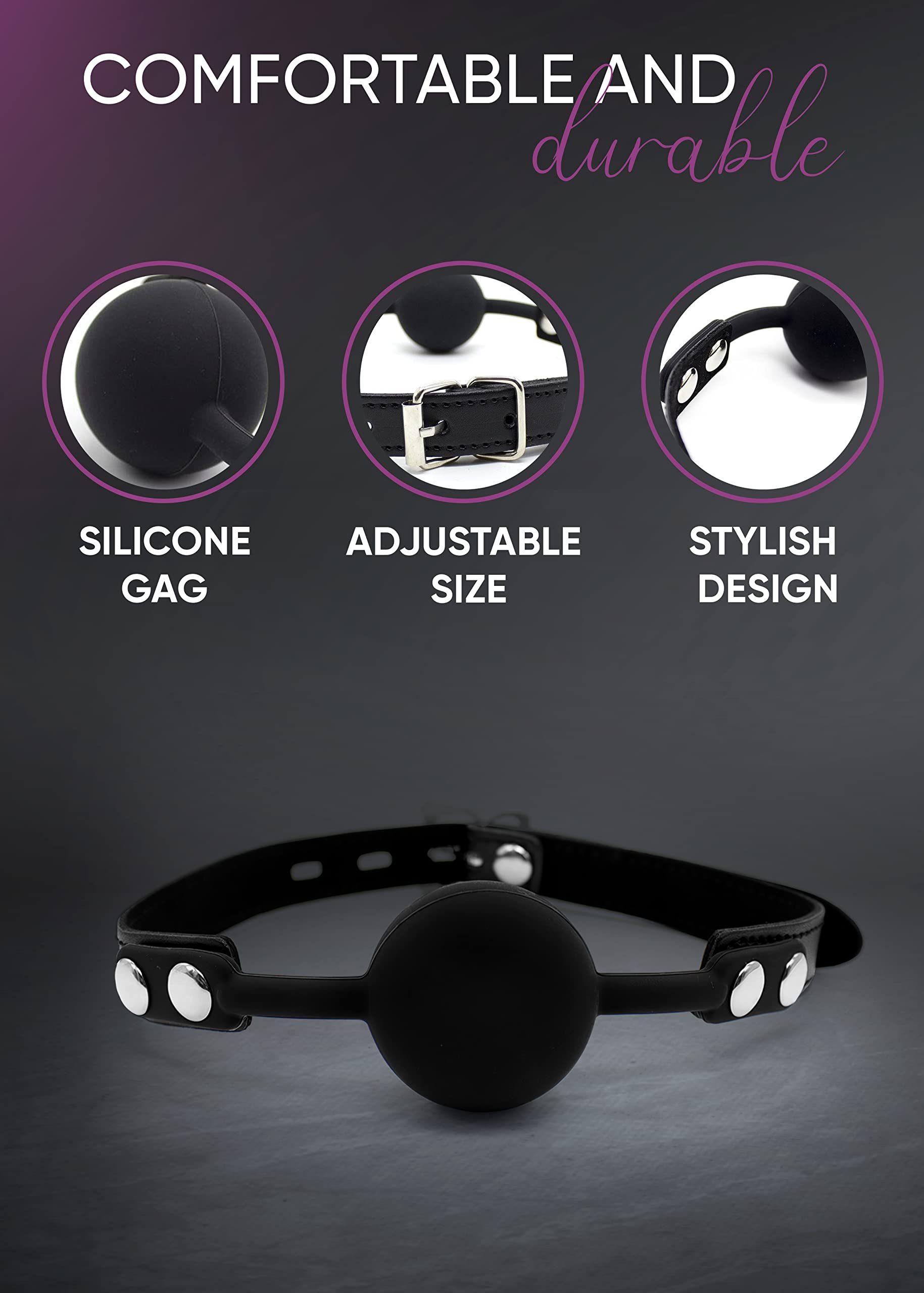 Premium Silicone Bondage Ball Gag for Adults - Adjustable Breathable Open Mouth Gag with Soft Ball Restraints for BDSM Play, Roleplay & Sensual Exploration - Perfect for Couples & Spice Up Your Intimate Moments