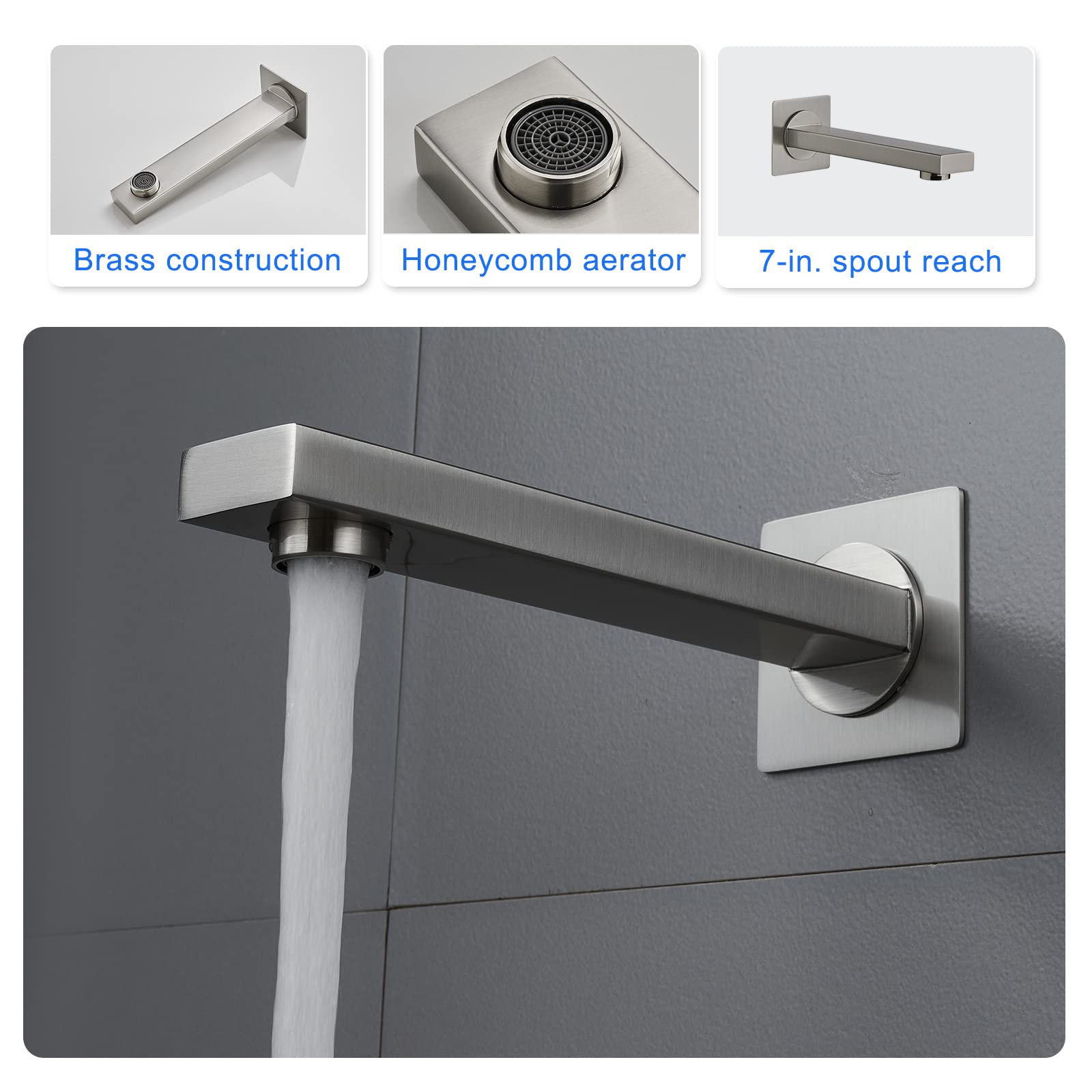 ROVOGO All Metal Brushed Nickel Bathtub Shower Faucet Set - 10 Inch Square Rain Shower Head with Handheld Sprayer, Tub Spout & Valve Trim Kit | Perfect for Modern Bathroom Renovations & Spa-Like Shower Experience