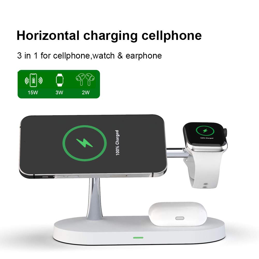 3-in-1 Magnetic Wireless Charging Station for iPhone 16/15/14/13/12 Series, AirPods & Apple Watch - Fast MagSafe Charger Stand with Wall Adapter Included | Perfect for Home, Office & Travel Charging Needs