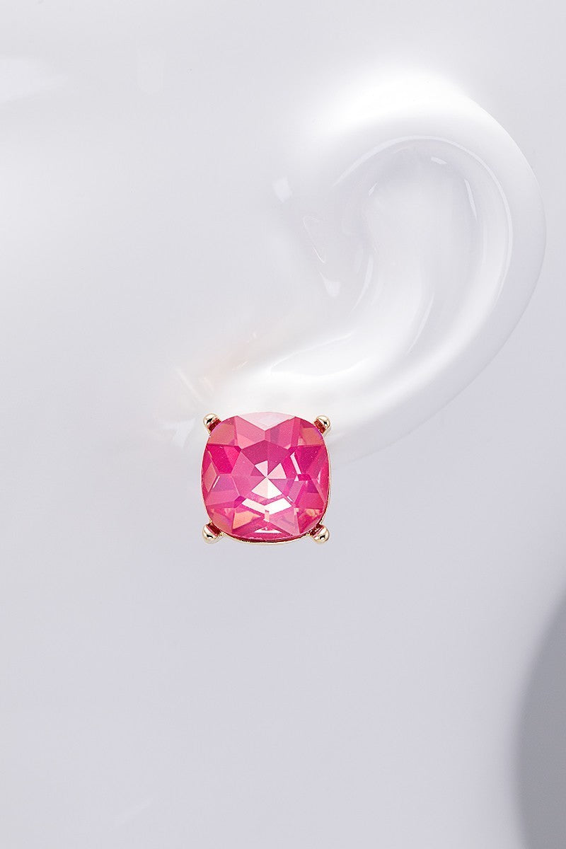 UBS031 Clear Glass Stud Earrings with Blush Pink Accents - Elegant & Dainty Jewelry for Women - Perfect for Parties, Weddings & Everyday Wear