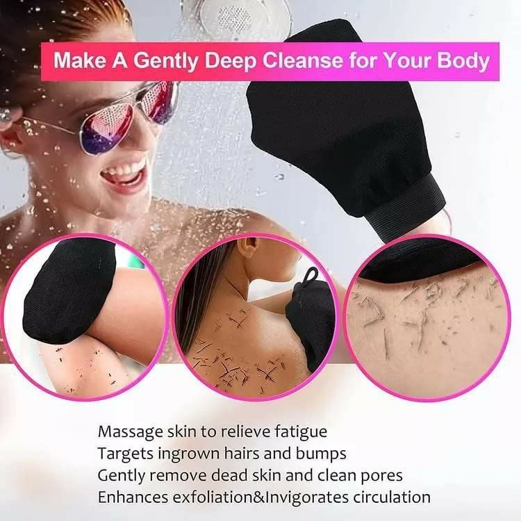 Exfoliating Bath Gloves for Dead Skin Removal - Body Scrub Mitt for Smooth & Bright Skin (Black) | Ideal for Shower, Spa & At-Home Skincare Routine