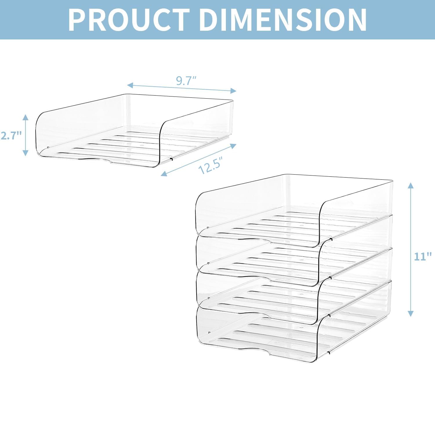 4-Tier Clear Stackable Paper Organizer for Desk - A4 File Storage Tray for Office Supplies, Documents & Mail - Perfect for Home Office, School & Workspace Organization