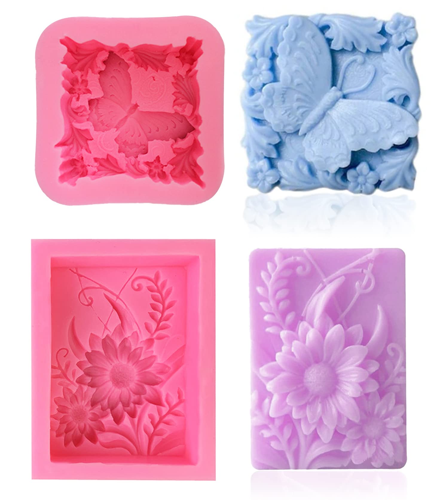 2 Pcs Butterfly Flower Soap Mold - 3D Silicone Mold for DIY Handmade Soaps, Bath Bombs, Lotion Bars, Candles - Perfect for Home Spa, Wedding Favors, and Gift Making
