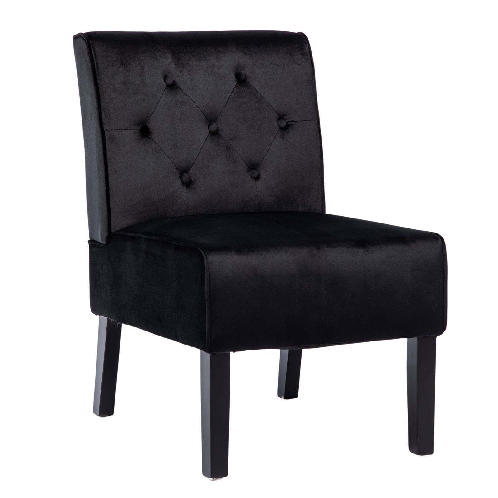 Freemax Modern Home Desk Chair - Velvet Fabric Vanity Chair for Bedroom & Living Room, Upholstered Armless Accent Chair with Button-Shaped Stripe Design (Black) - Perfect for Home Office, Dressing Table, Reading Nook & Small Spaces