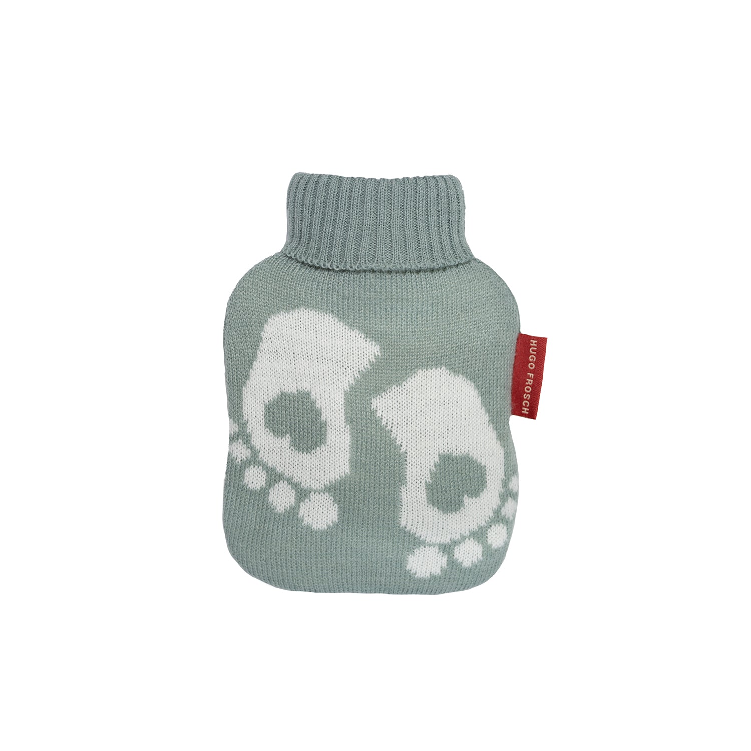 0.2L Luxury Mini Hot Water Bottle with Soft Knit Cover - Pastel Green Baby Feet Design | Rubber-Free | Perfect for Travel, Office & Baby Care