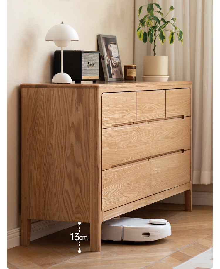 Solid Oak Wood Seattle Wide Chest of Drawers - 6-Drawer Dresser for Bedroom Storage & Organization | Perfect for Home, Office, or Dorm Room Furniture