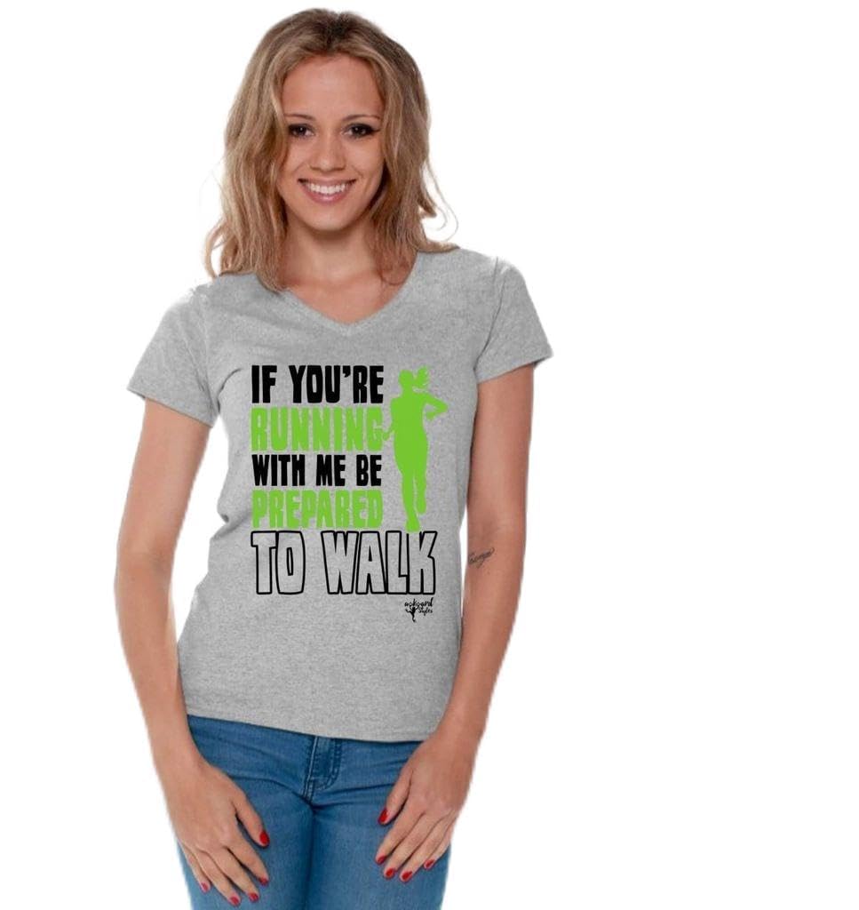 Awkwardstyles Funny Running T-Shirt - 'Be Prepared to Walk' V-Neck Tee with Free Bookmark - Perfect Gift for Runners, Gym Enthusiasts & Marathon Participants