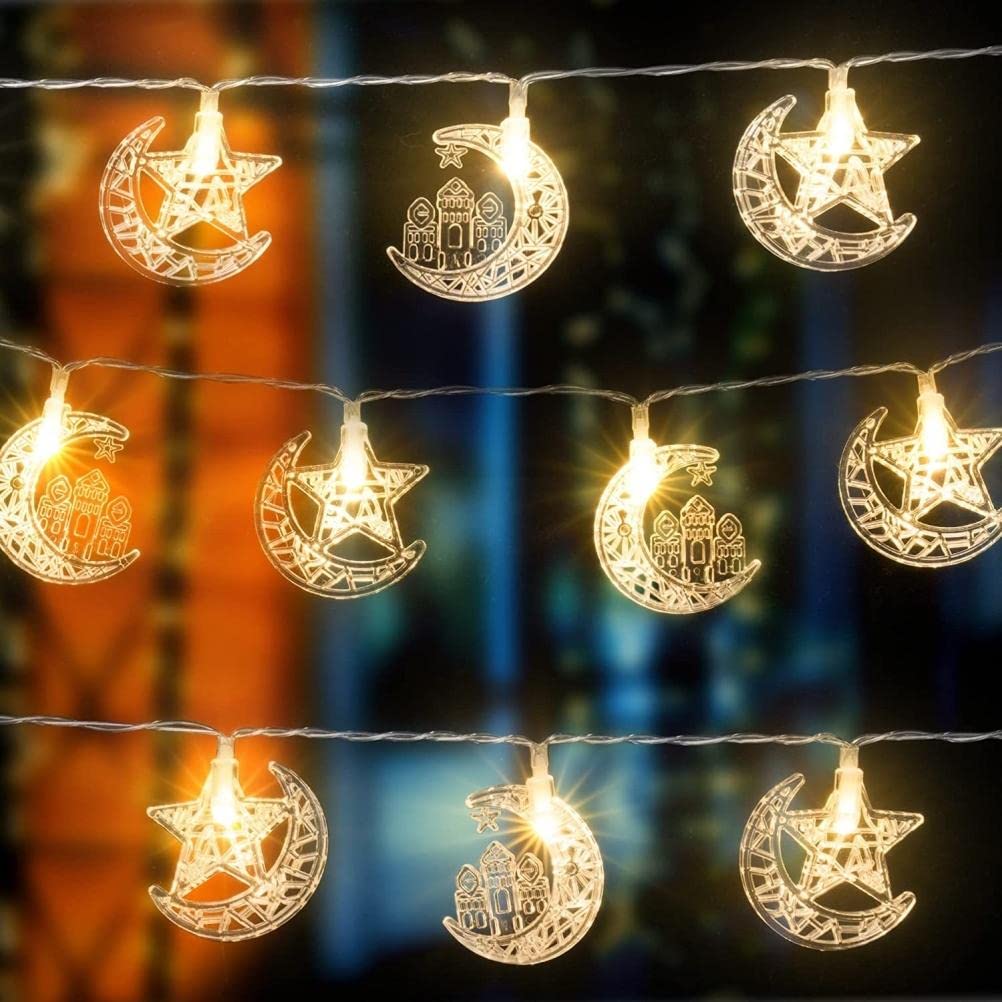 Ramadan Eid LED String Lights - Moon Star Kerosene Pattern Islamic Decorative Lantern with 2 Flash Modes for Muslim Home, Garden & Patio Decor | Perfect for Ramadan Celebrations, Eid al-Fitr Parties & Mosque Decorations