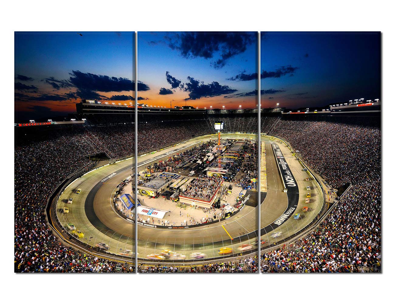 TUMOVO American Sports Stadium Wall Art - Bristol Speedway Multi Panel Canvas Painting, Framed Ready to Hang Home Decor for Living Room, Bedroom & Office (60