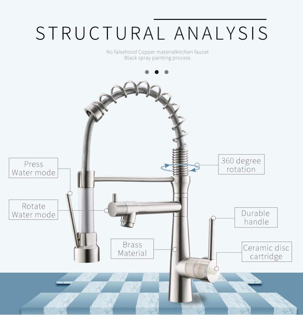 Nickel Brushed Kitchen Faucet with Dual Spray Swivel Spout - Hot & Cold Water Mixer Tap for Modern Sink - Perfect for Cooking, Washing Dishes, and Kitchen Cleaning