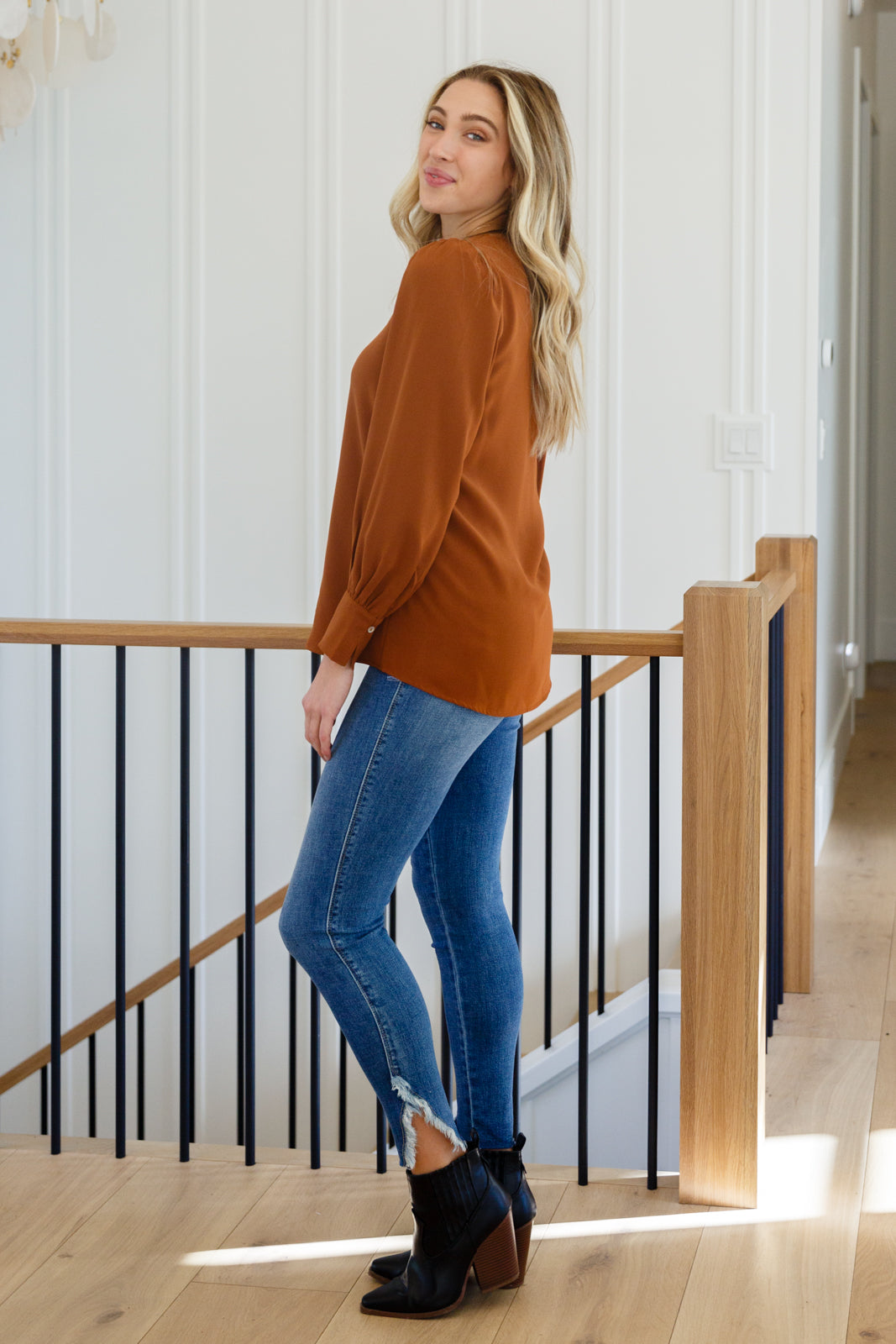 Stylish V-Neck Blouse in Toffee Brown - Perfect for Work, Date Night & Casual Outfits | Women's Fashion Top