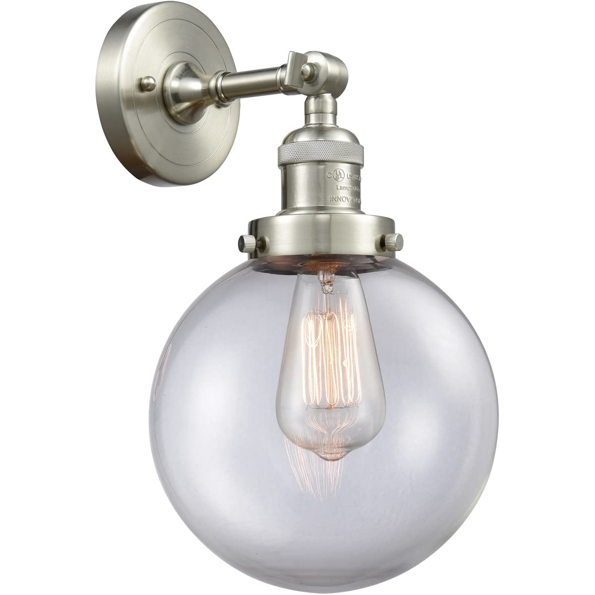Innovations INNO203-SN-G202-8-LED Modern Wall Sconce Light Fixture - 8 LED Bulbs, Adjustable Brightness, Energy Saving - Pewter/Nickel/Silver Finish - Perfect for Bedroom, Hallway, Staircase Lighting