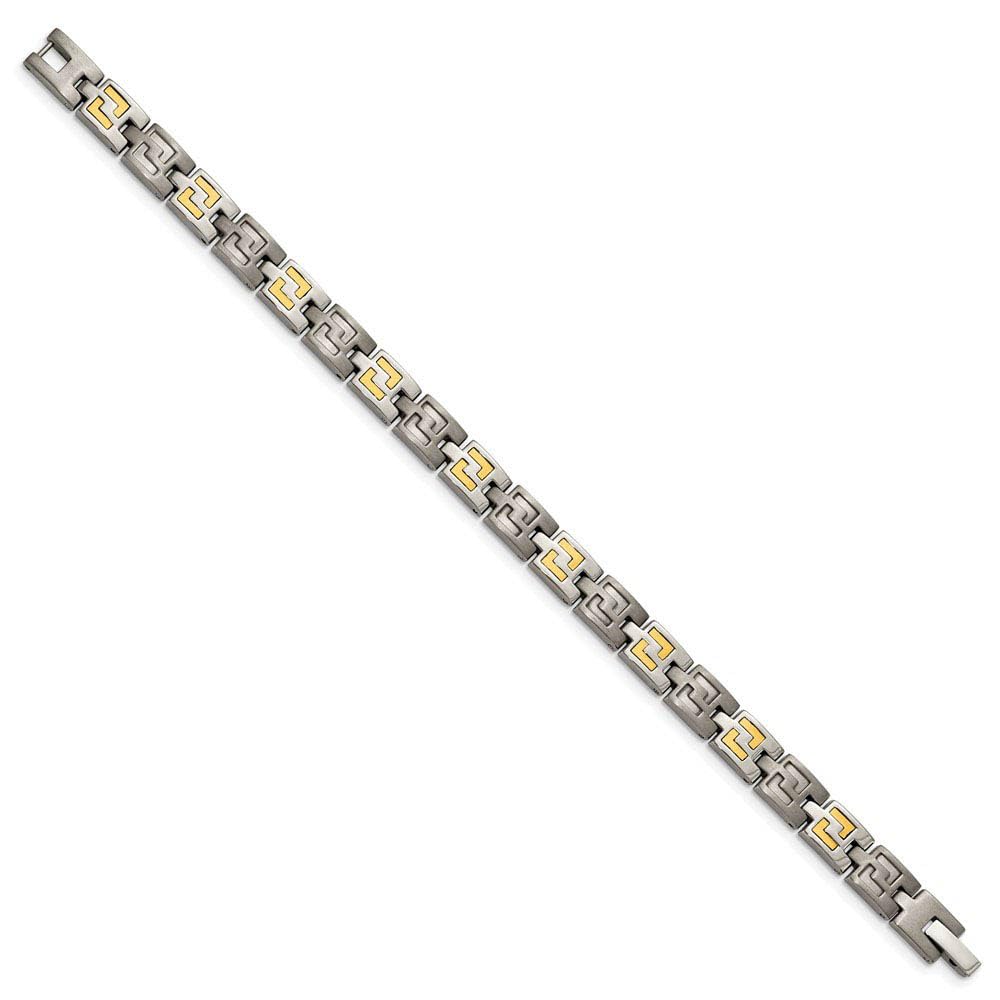 The Black Bow 8mm 14k Gold Inlay Titanium Link Bracelet - 8.5 Inch - Perfect for Formal Events & Everyday Elegance