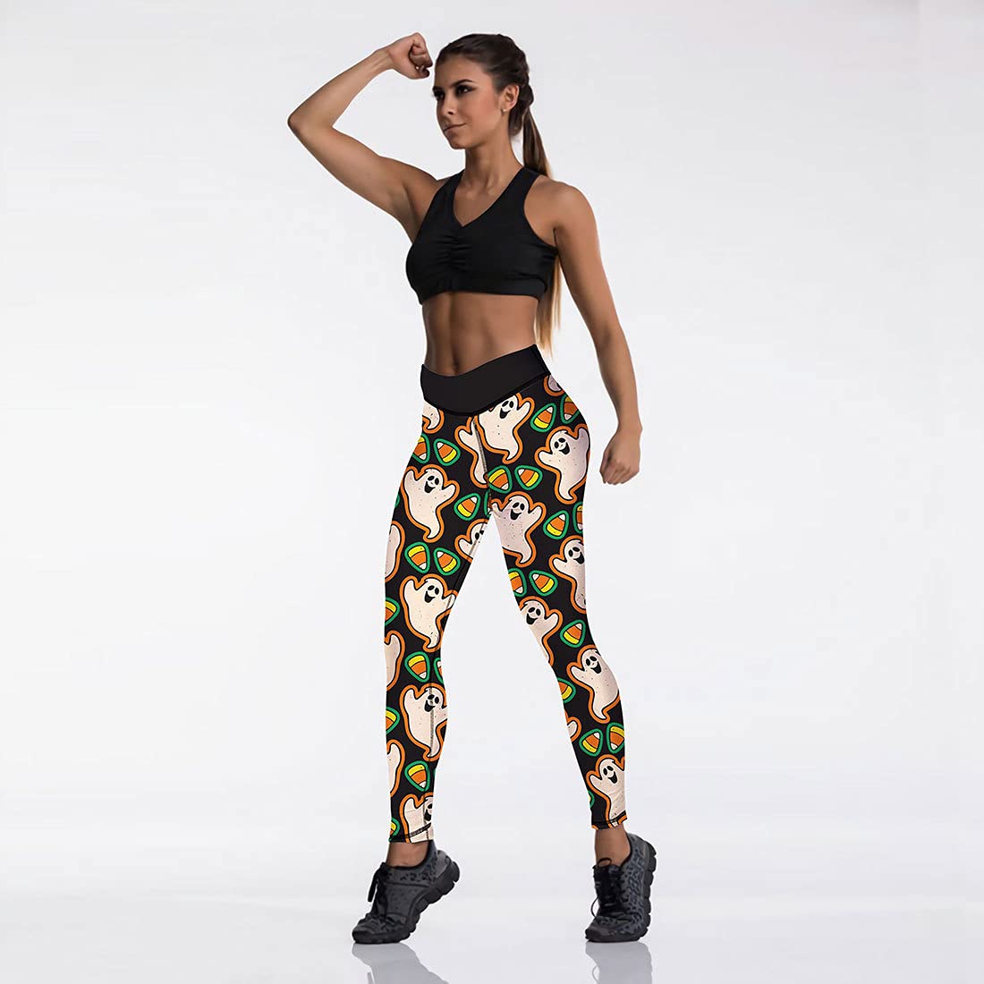 JIFRE Women's High Waist Skull Print Yoga Pants - Nude Feeling Halloween Printed Leggings for Running, Workout & Fitness | Perfect for Halloween Costumes, Gym Sessions and Casual Streetwear