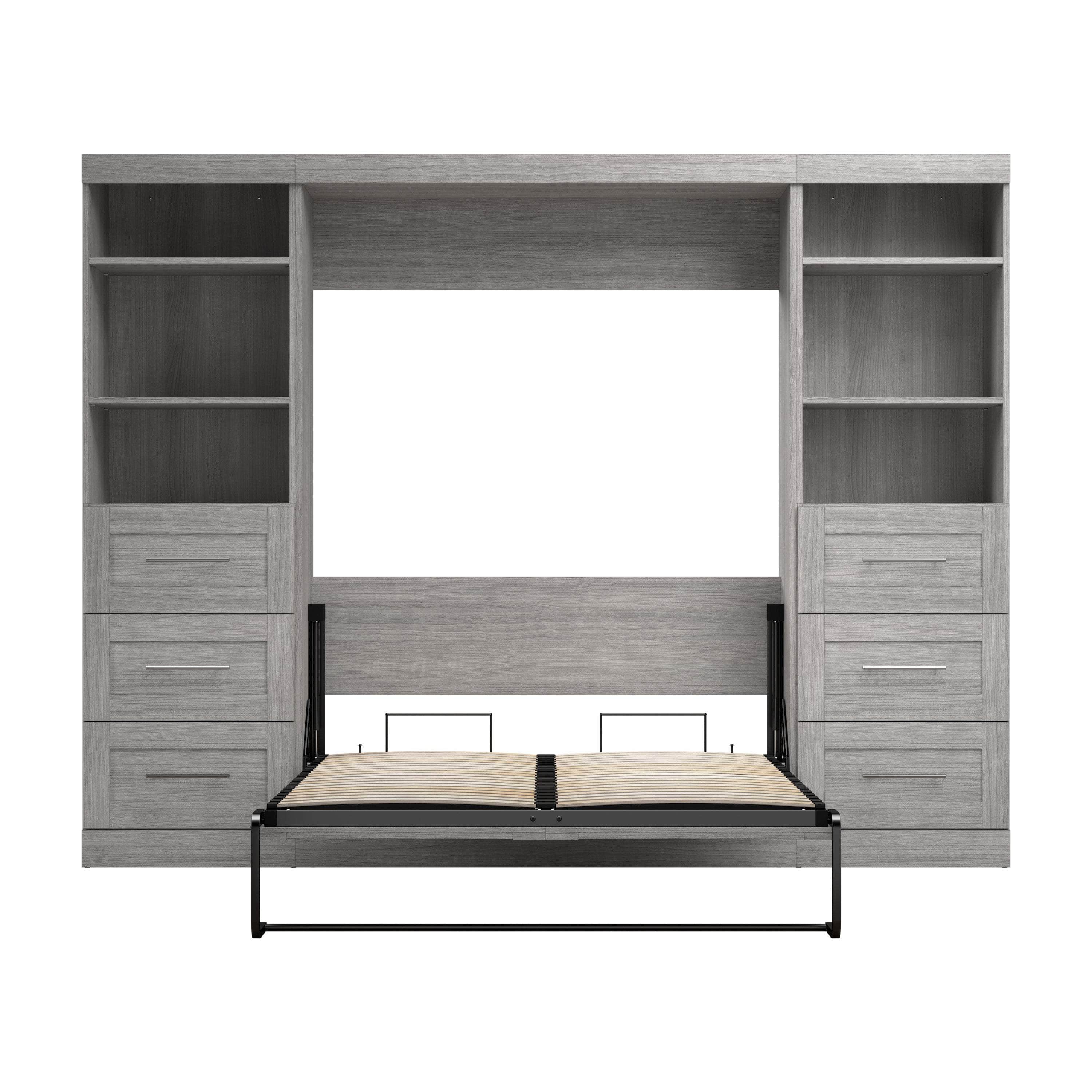 Pur Full Murphy Wall Bed with 2 Storage Units & Drawers (109W) - 7 Color Options for Space-Saving Home Office, Guest Room & Small Apartments