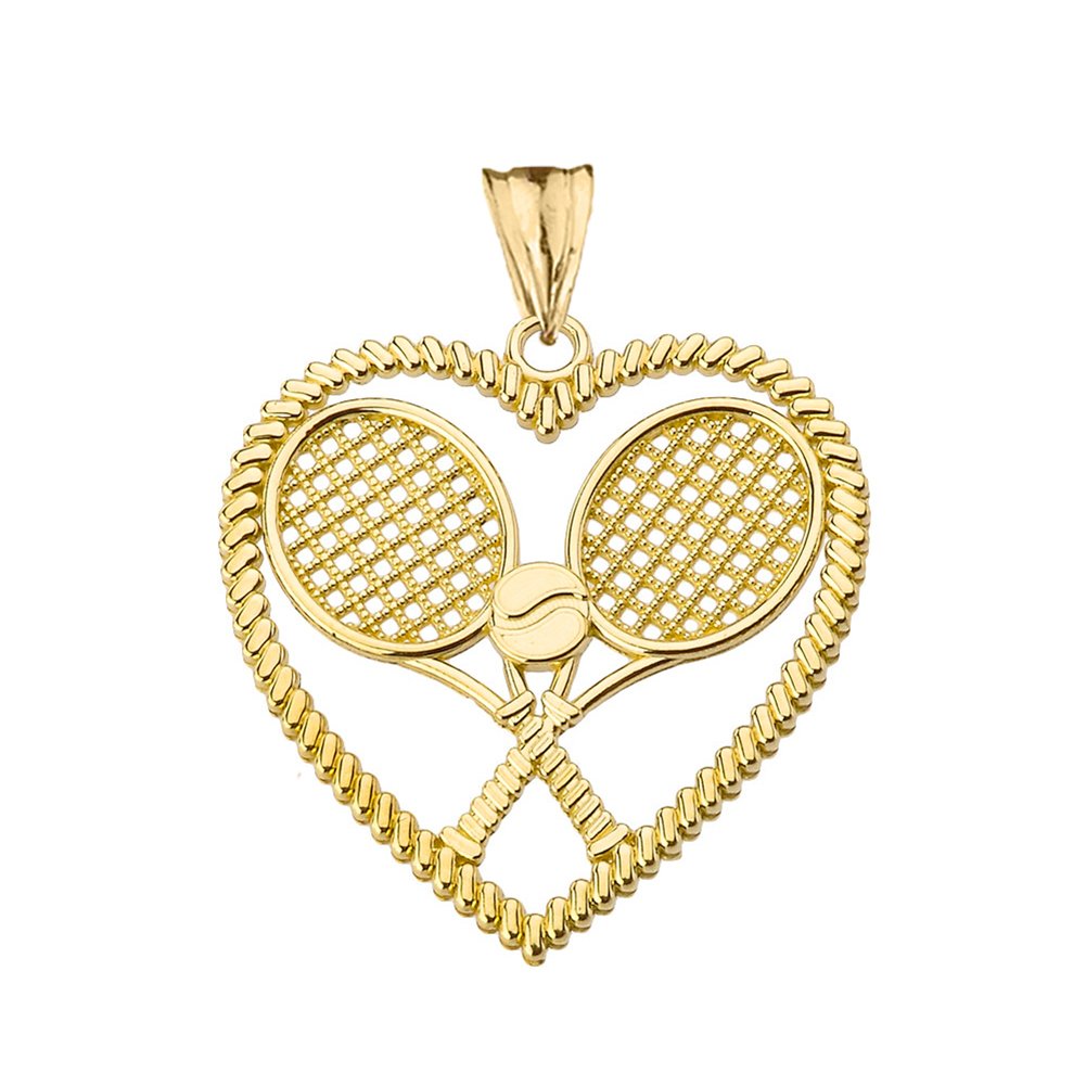 10K Yellow Gold Tennis Heart-Shaped Charm Pendant - Elegant Sports Jewelry Gift for Tennis Lovers, Players & Coaches - Perfect for Valentine's Day, Anniversary & Match Celebrations