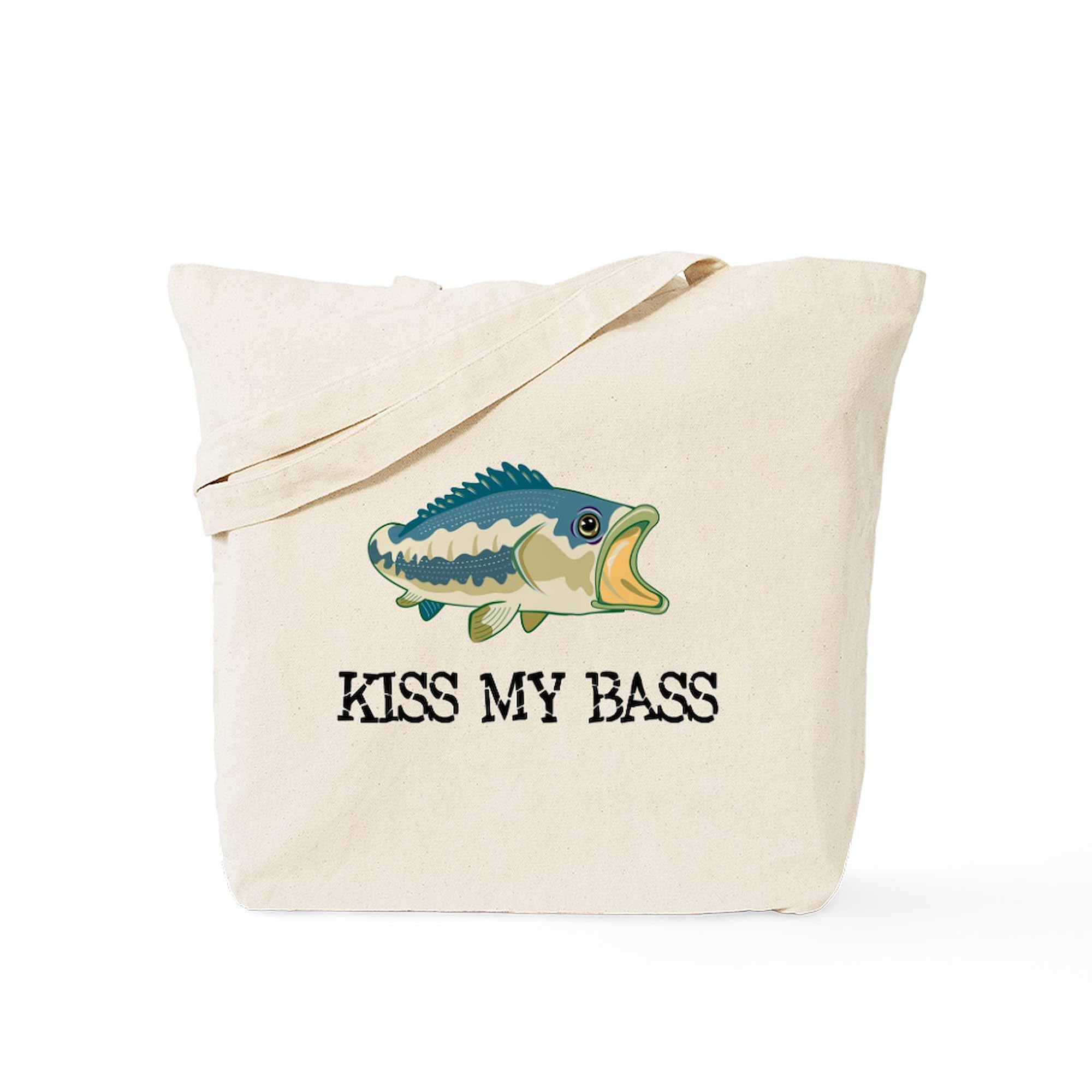 Kiss My Bass Tote Bag - Natural Canvas Reusable Shopping Bag for Groceries, Beach & Farmers Market | Eco-Friendly Cotton Tote with Funny Fishing Design