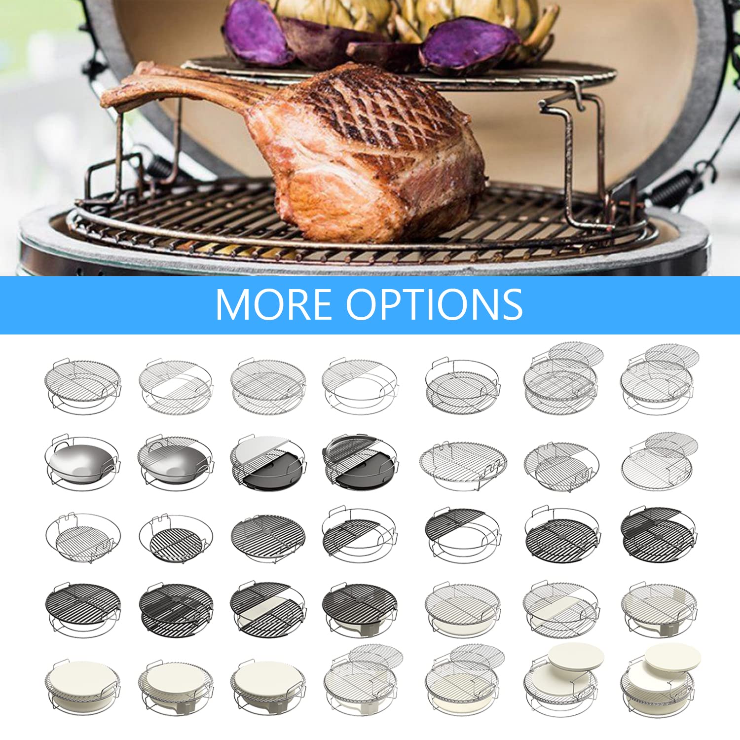 Big Green Egg Large 5-Piece Replacement Kit - 304 Stainless Steel Eggspander Rack, Conveggtor Basket & Removable Cooking System | Perfect for Grilling, Smoking & Outdoor Cooking