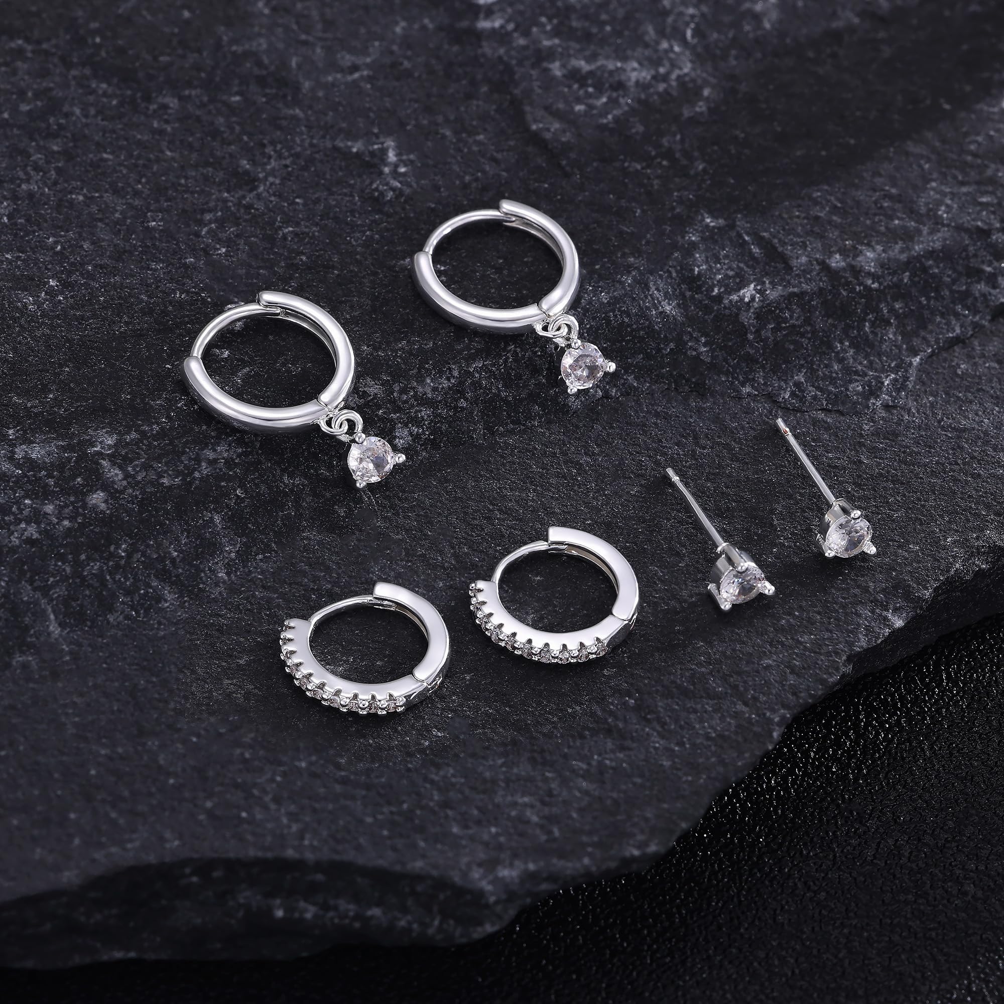 3 Pairs 14K Gold Plated Hoop Earrings Set - Dainty Stud, Dangle & Huggie Earrings for Women | Hypoallergenic, Trendy Small Gold Jewelry | Perfect for Everyday Wear, Parties & Gifts