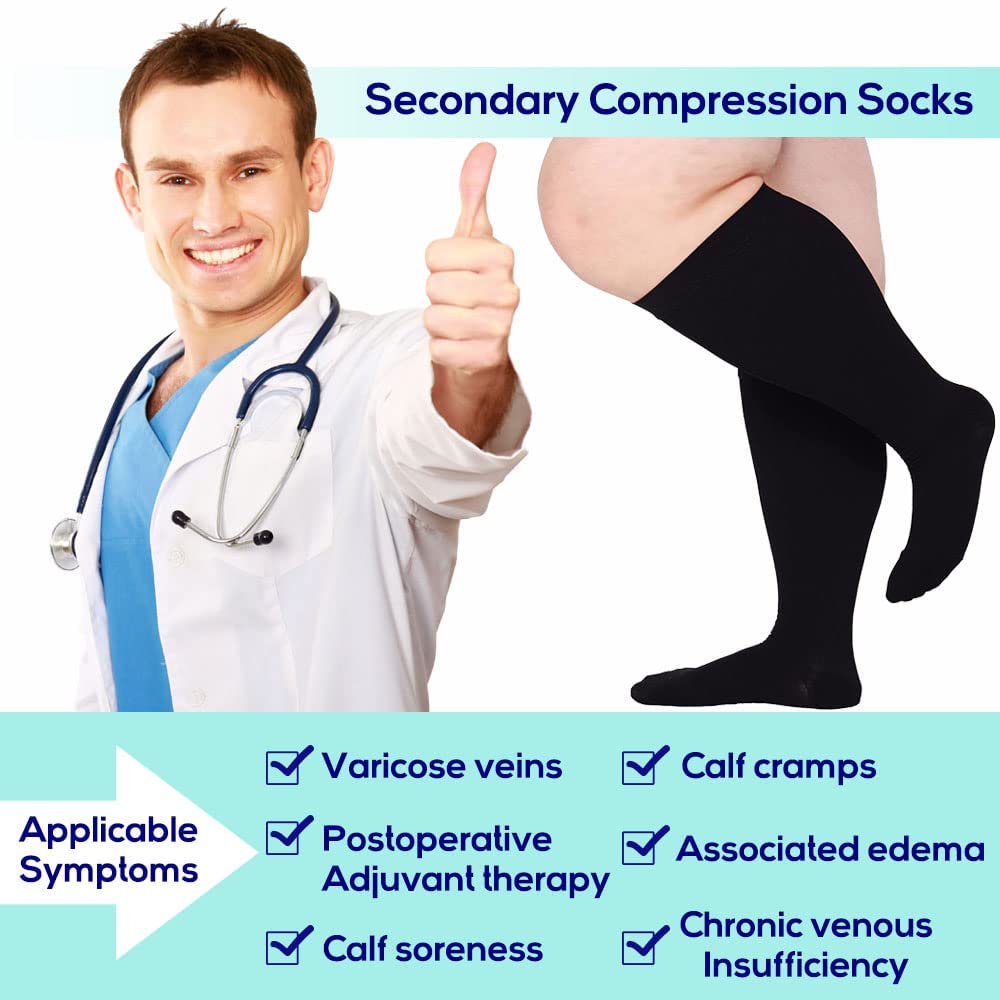 FONCBIEN Plus Size Compression Socks 20-30 mmHg for Men & Women - Wide Calf Graduated Support Socks for Varicose Veins, Swelling Relief - Breathable Flight Travel & Nursing Socks for All-Day Comfort