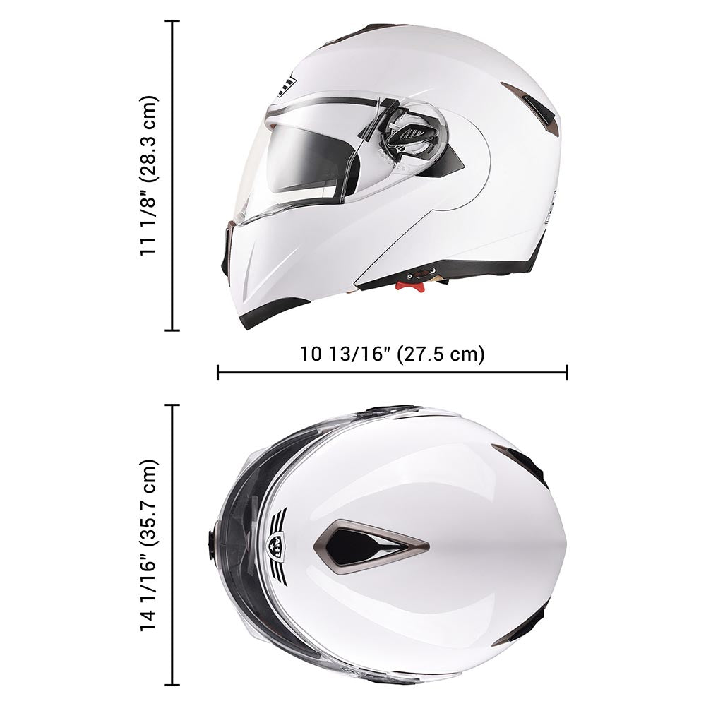 TheLAShop RUN M Modular Motorcycle Helmet DOT Certified Full Face Flip Up Helmet - White for Safe and Comfortable Riding on Highways and Urban Roads