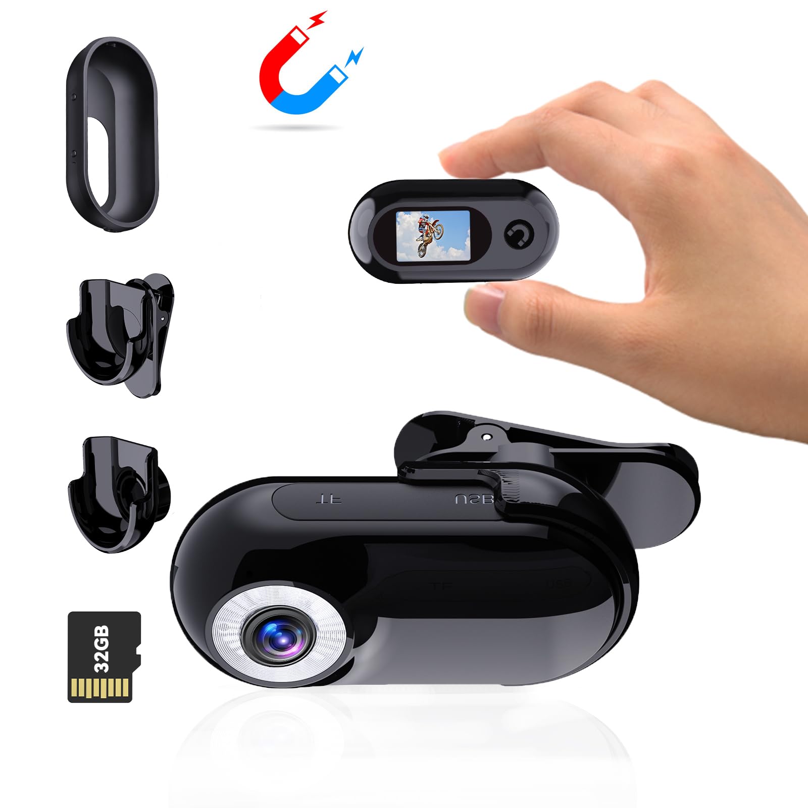 Xile M100S Mini Action Camera 1080P HD - Waterproof Sports Camera with 32GB Card, Wearable Body Cam for Helmet Mounting, Vlogging, Outdoor Adventures & Travel Recording - Compact Pocket-Sized Design