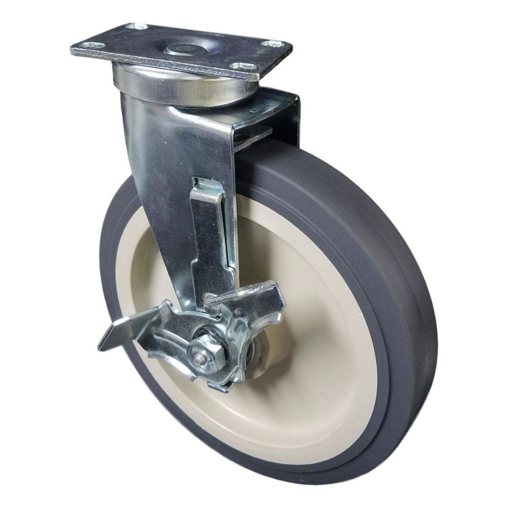 8 x 1.5 Inch Heavy Duty Polypropylene Swivel Caster Wheels with Top Lock Brake - 400 lbs Capacity - for Maid Carts, Utility Carts, and Industrial Equipment