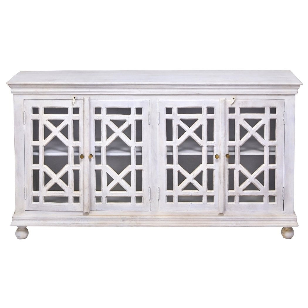 French Arched Hand Carved Wooden Buffet Sideboard in White - Elegant Dining Room Storage Cabinet for Fine China & Entertaining