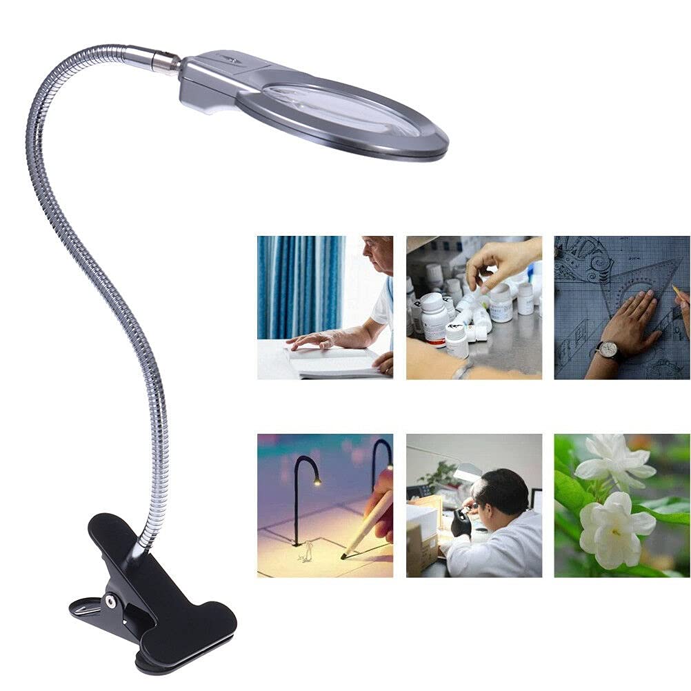 LED Magnifying Desk Lamp with Adjustable Metal Hose Neck & Clamp - Bright Illuminating Glass Lens for Reading, Crafts, Jewelry Making & Repair Work - Perfect for Home Office, Workshop & Hobbyists
