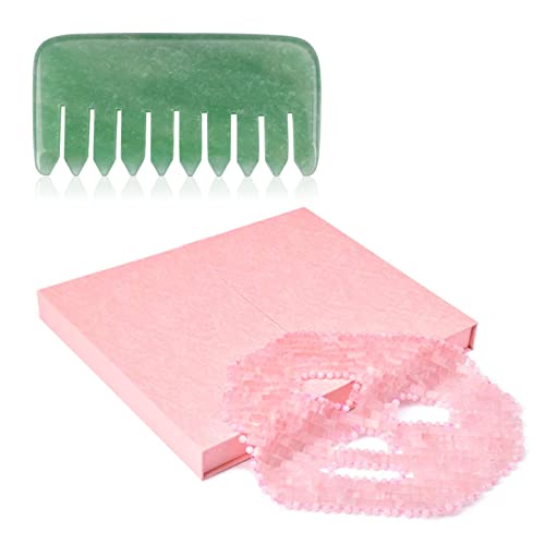 Premium Jade Comb for Scalp Massage & Rose Quartz Face Roller for Skincare - Relaxing Spa & Beauty Routine at Home