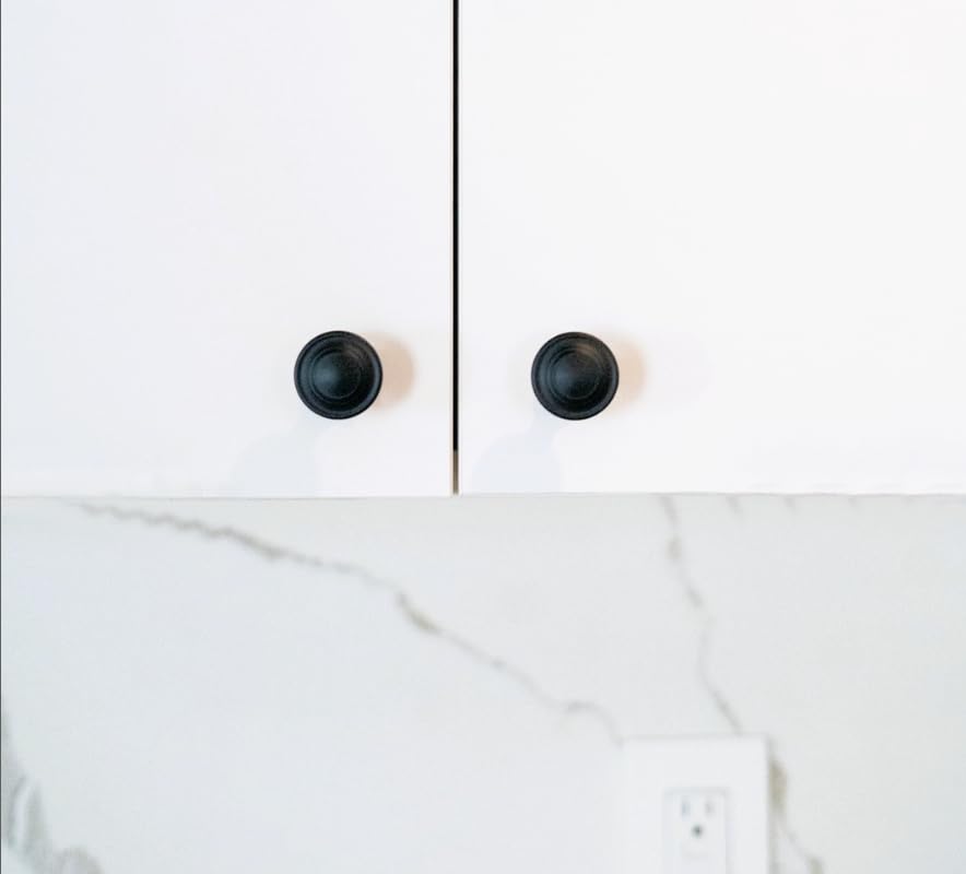HESTIA HARDWARE 10 Pack Black Cabinet Knobs - 1-1/3 Inch Matte Black Drawer Pulls for Kitchen Cabinets, Dressers & Cupboard Doors | Durable Cabinet Hardware (Z4.10.D) | Perfect for Modern Home, Office & RV Renovation
