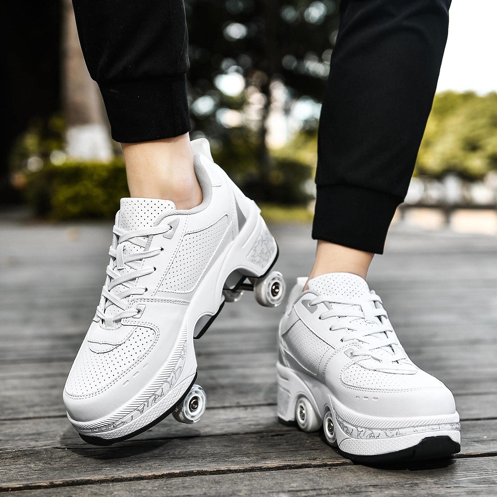 Women's & Kids' Convertible Roller Skate Shoes - 4-Wheel Adjustable Roller Skates Sneakers for Outdoor & Indoor Use - Perfect for Girls, Boys, and Adults - Great for Parks, Rinks, and Casual Skating