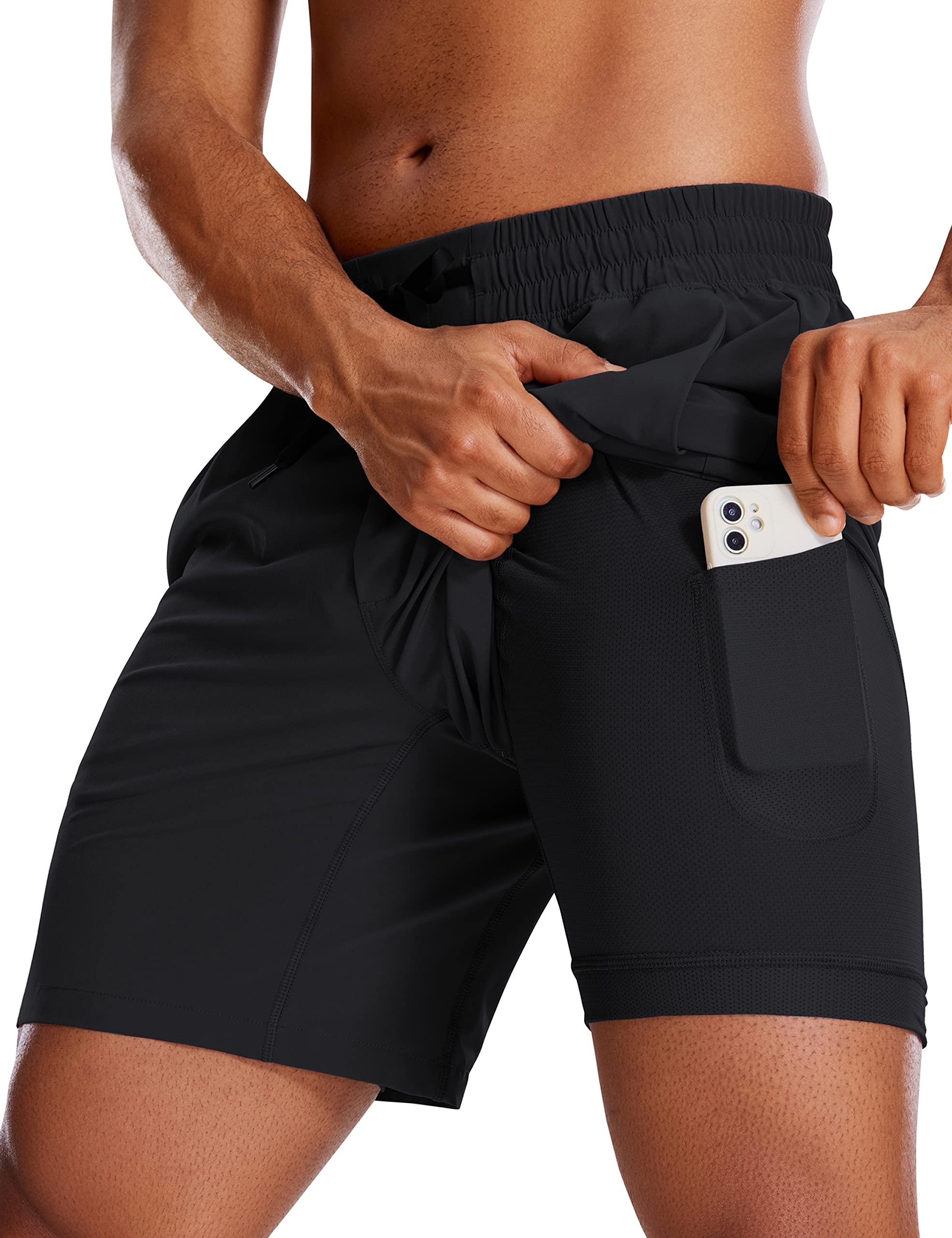 CRZ YOGA Men's 2-in-1 Running Shorts with Built-in Liner - 9 Inch Quick-Dry Athletic Workout Shorts with Pockets for Jogging, Gym Training & Outdoor Sports