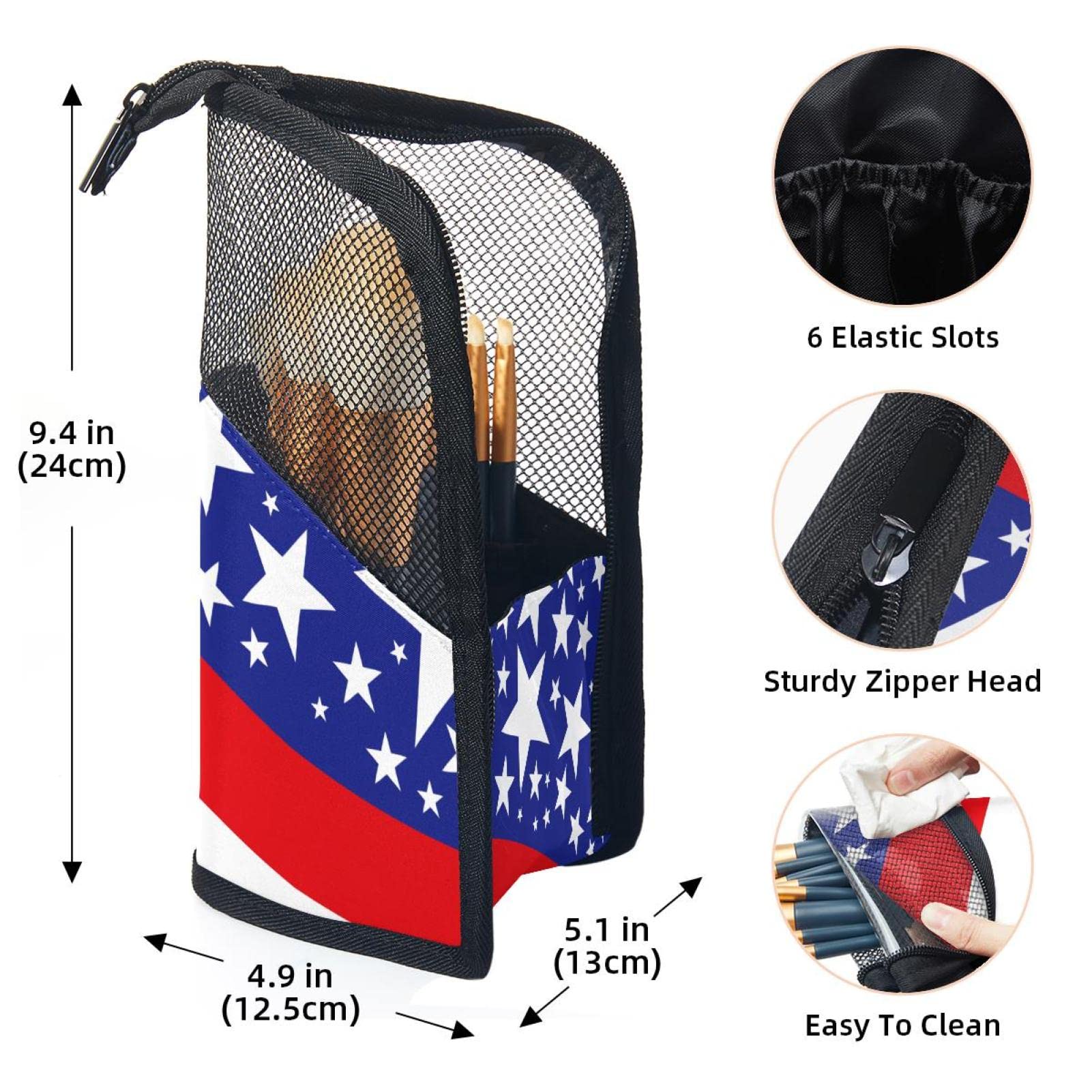 12-Piece Makeup Brush Organizer Bag with American Flag Striped Design - Portable Makeup Brush Holder Case for Travel & Home Storage