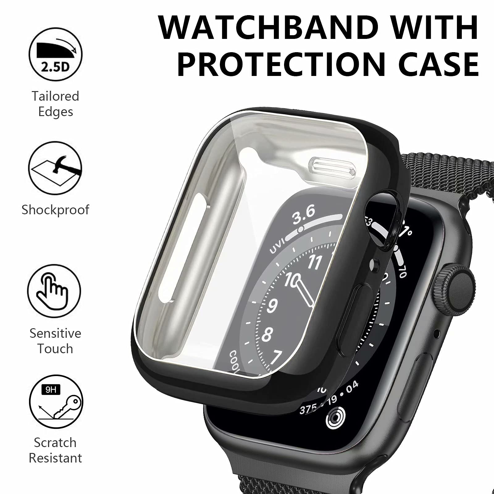 Premium Stainless Steel Band for Apple Watch 38/40/41/42/44/45mm - Magnetic Strap Compatible with iWatch Series 9/8/7/6/5/4/SE/3/2/1 - Includes Screen Protector Case - Elegant Unisex Design for Men & Women - Perfect for Workouts, Office & Everyday Wear