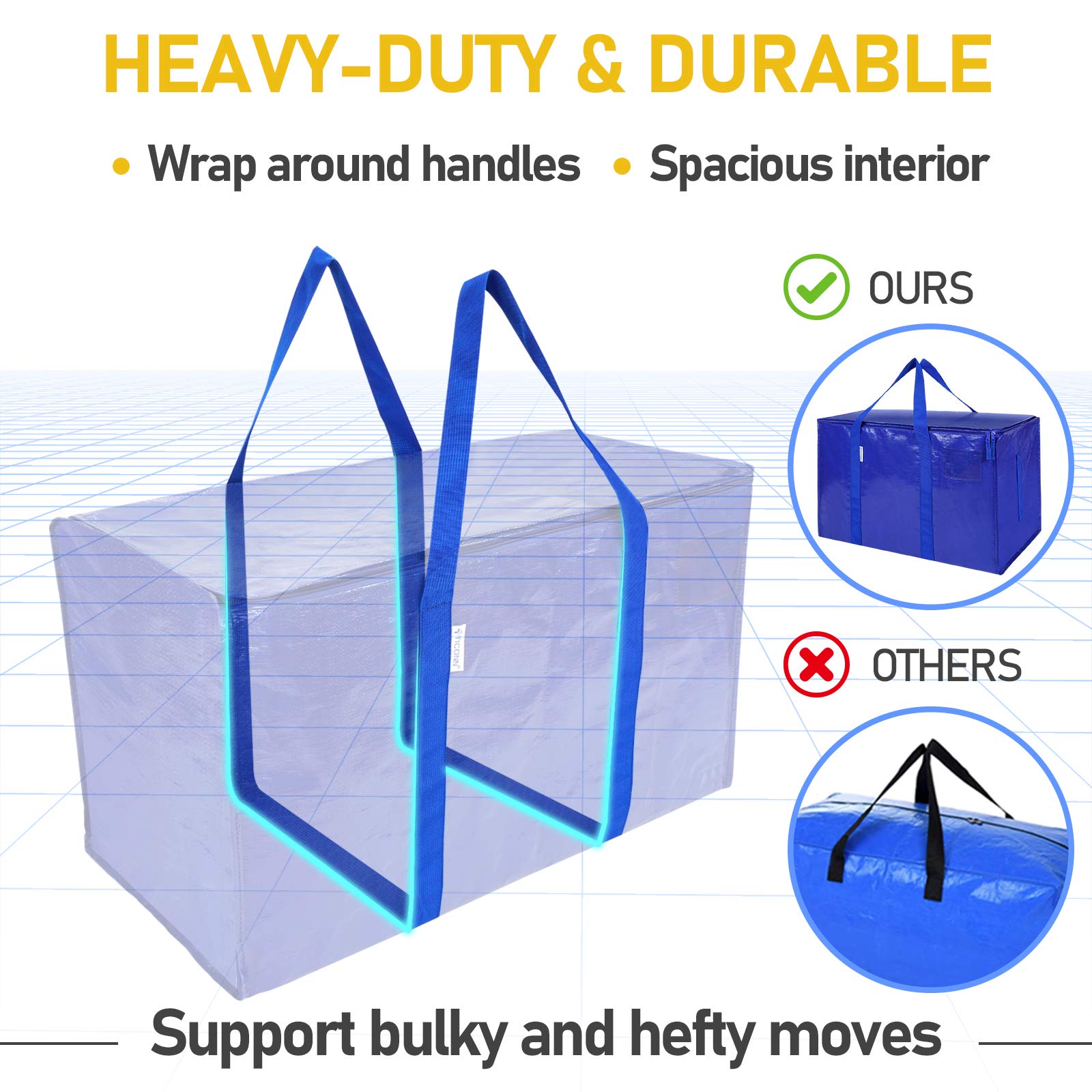 TICONN 2 Pack Extra Large Moving Bags + 6-Pack Oversized Moving Bags - Heavy Duty Storage Bags for Moving, Packing & Organizing - Perfect for Home Relocation, College Dorm & Storage
