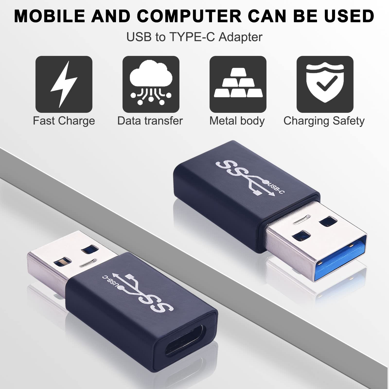 USB A to USB C Adapter (4 Pack) - USB A Male to Type C Female Extender, USB 3.1 Gen 1 Converter for Smartphones, Laptops, Tablets - Perfect for Charging, Data Transfer & Device Connectivity