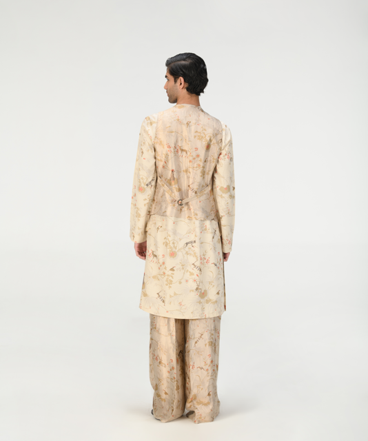 Elegant Silk Brocade Vest Coat with Zig Zag Pattern in Ivory - Perfect for Weddings, Parties & Formal Occasions