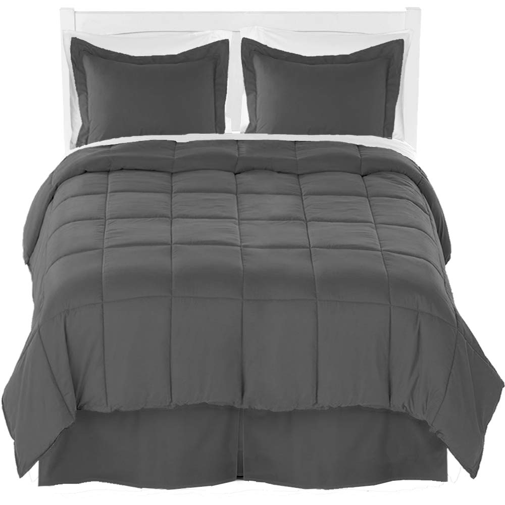 Premium Split Head Flex King Comforter Set with Sheet Set & Bed Skirt - Ultra-Soft Brushed Microfiber (Grey Comforter, White Sheets, Grey Bed Skirt) for Cozy Bedroom Decor & Guest Room Styling
